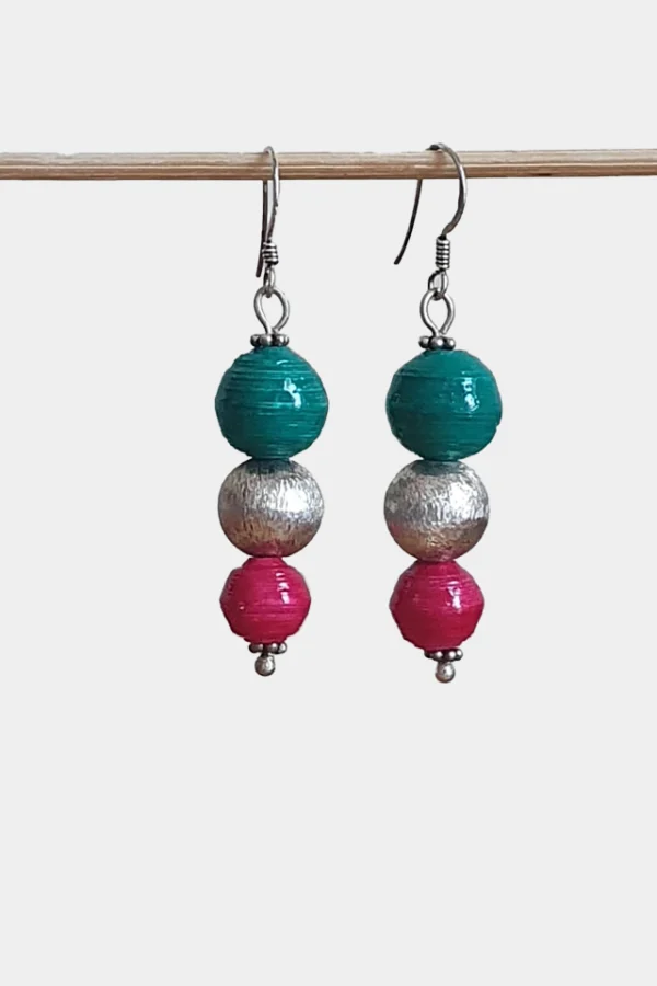 Paper bead and silver earrings with sterling silver ear hooks