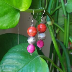 3 Drop Paper & silver earrings - Pink/Orange